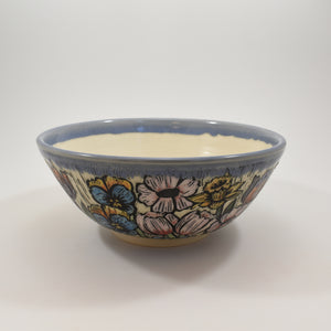 Large Bowl - Spring Flowers, Light Blue