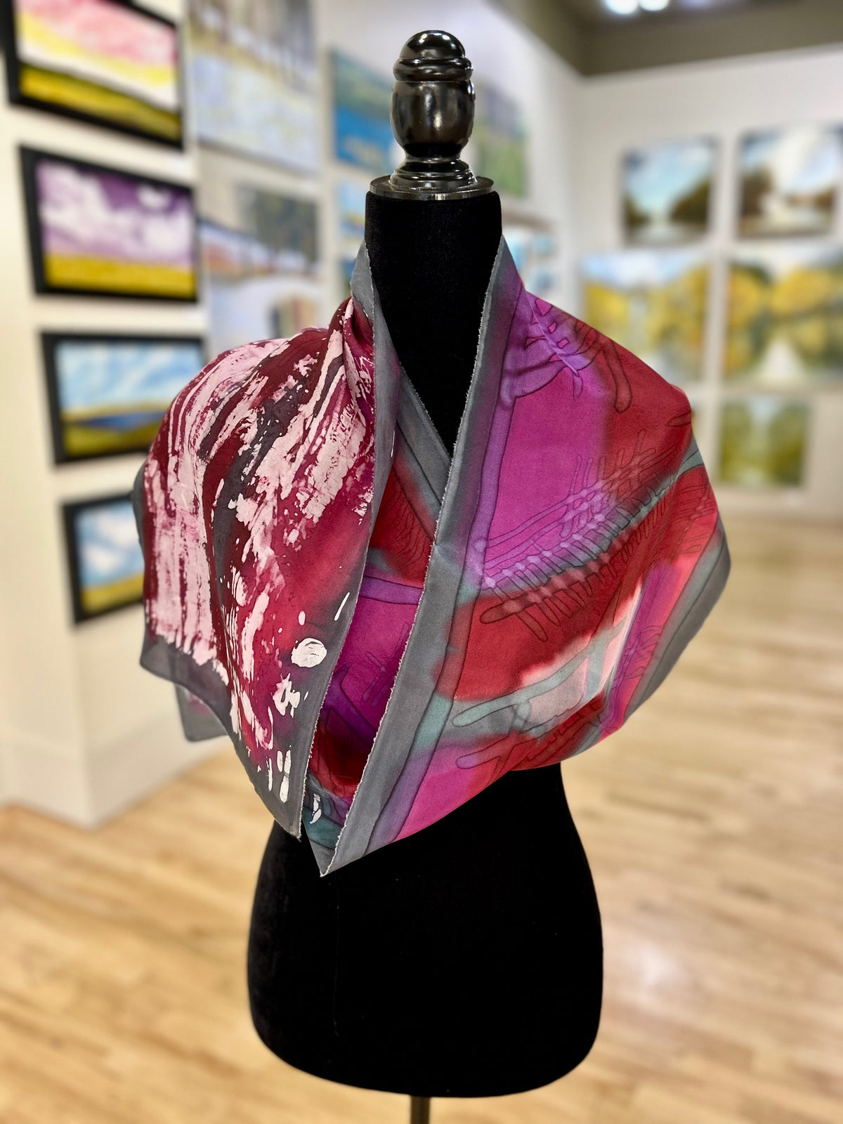 Batik Scarf - Grey & Merlot