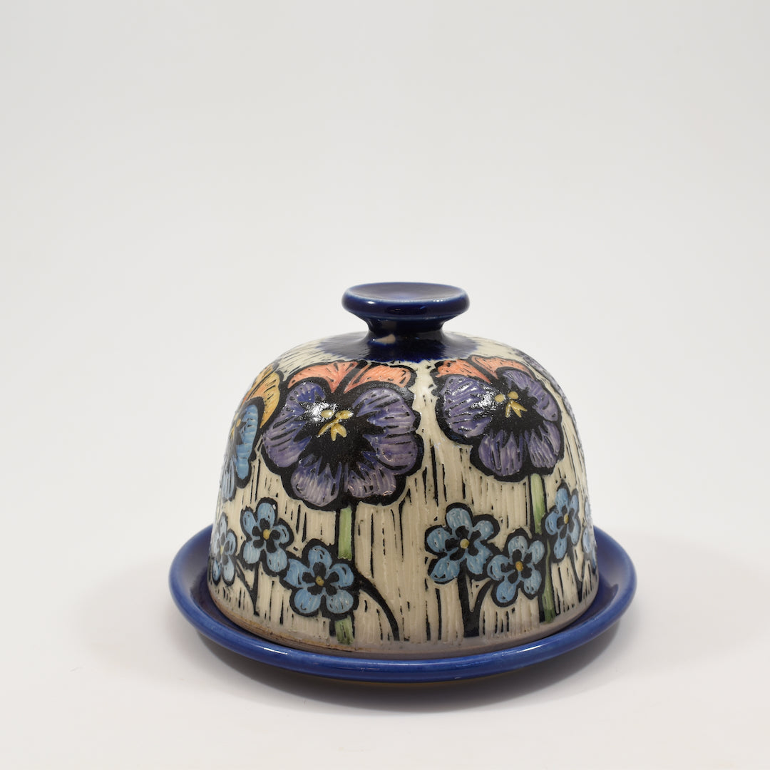 Butter Dish - Pansy, Cobalt