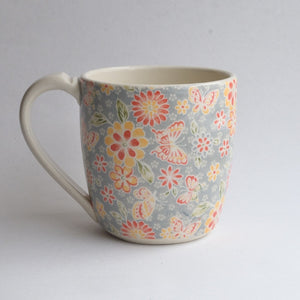 Tall Mug - Grey Florals and Butterflies