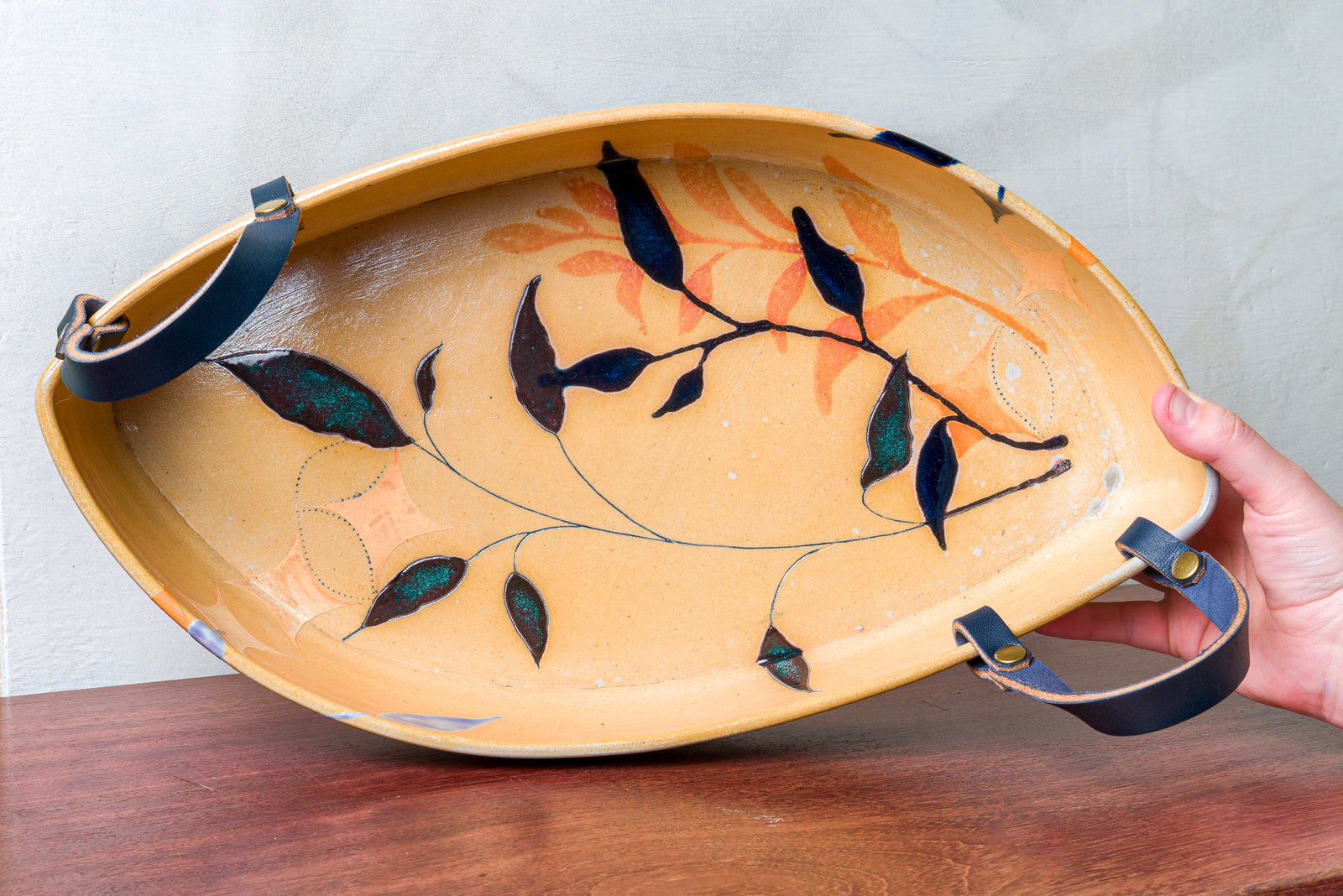 Serving Platter with Leather Handles