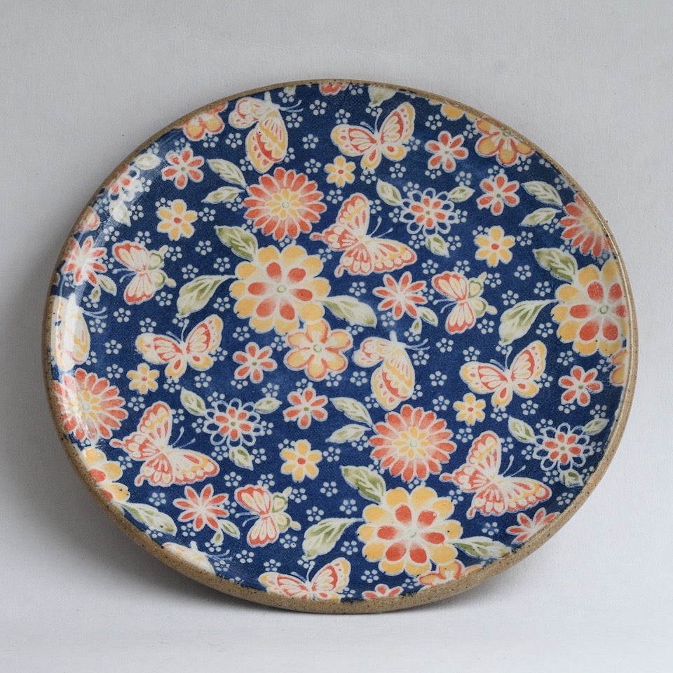 Rustic Plate (small) - Blue Florals and Butterflies