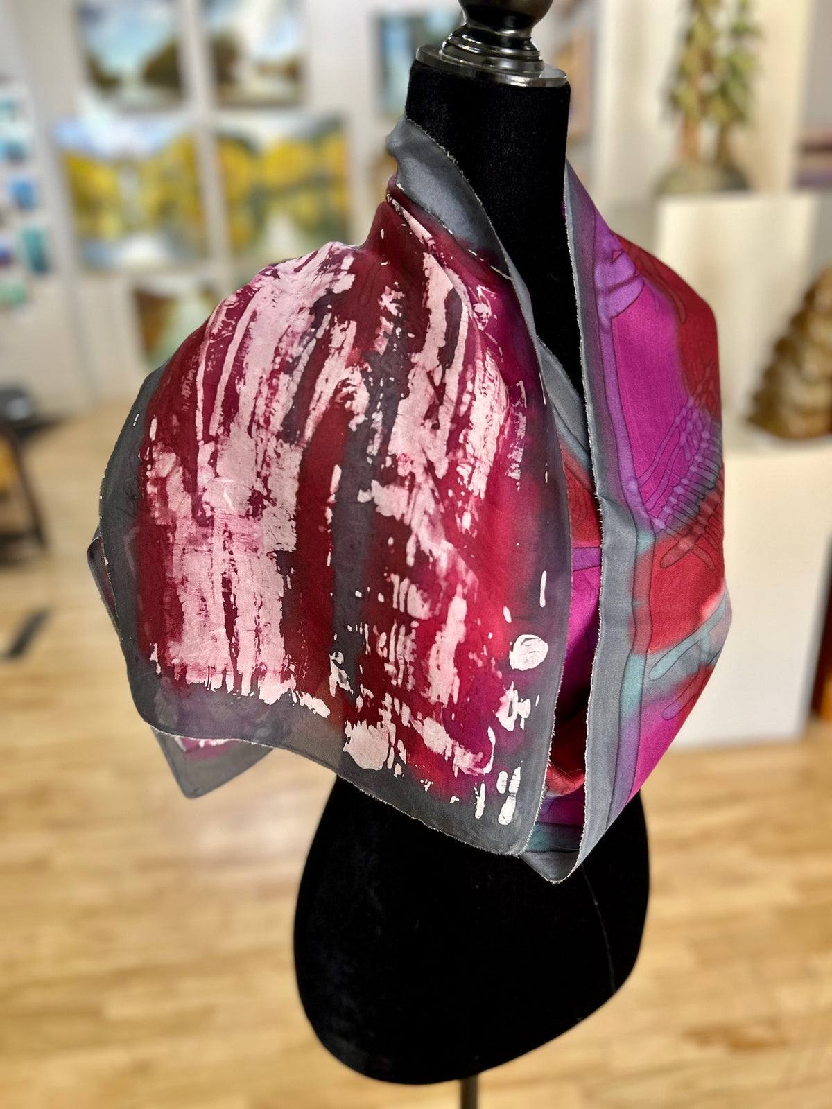 Batik Scarf - Grey & Merlot