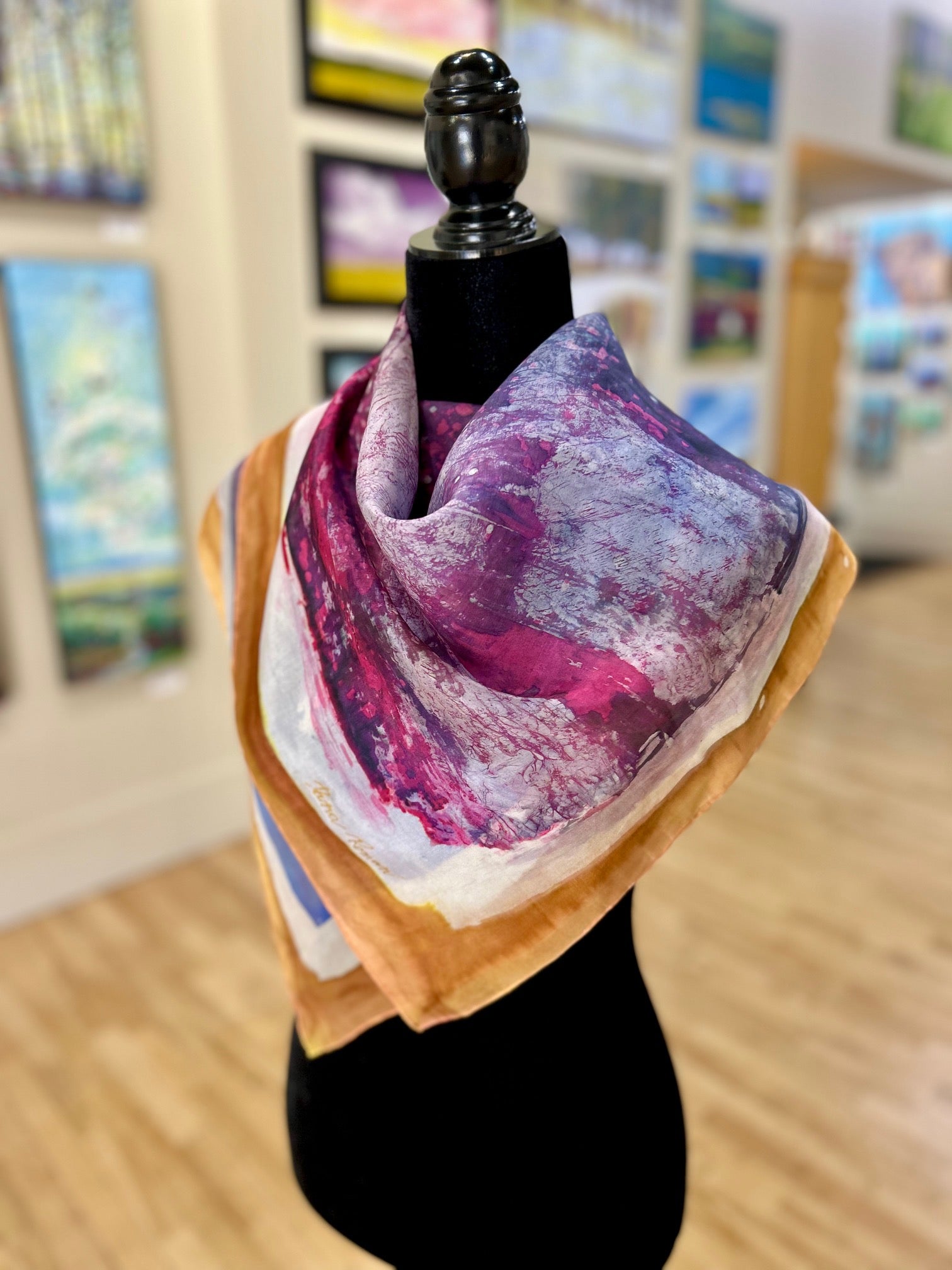 Batik Scarf - Alberta Sunset Colours with Golden Border