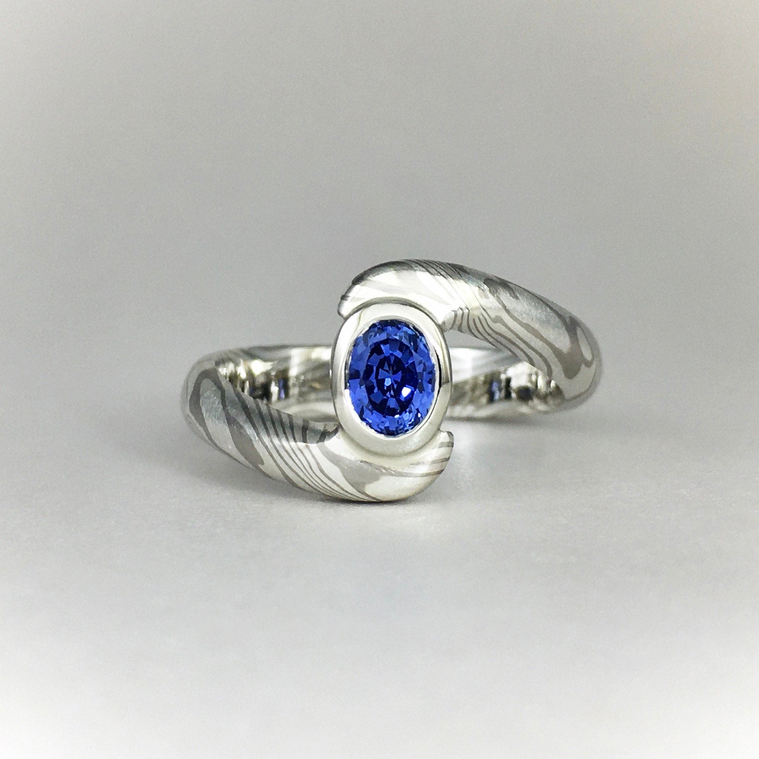 Blue Sapphire Mokume Ring