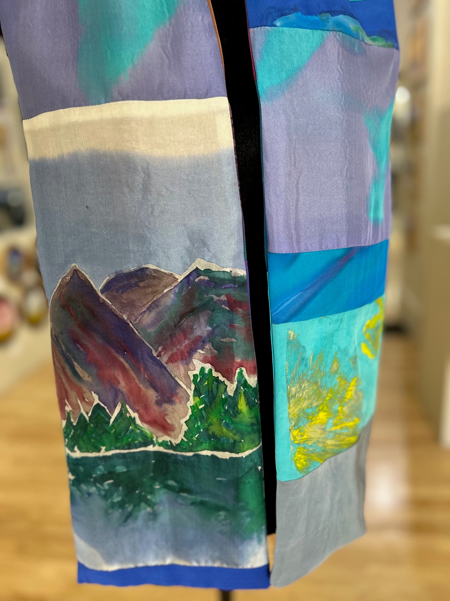 Pieced Scarf - Handpainted Mountains