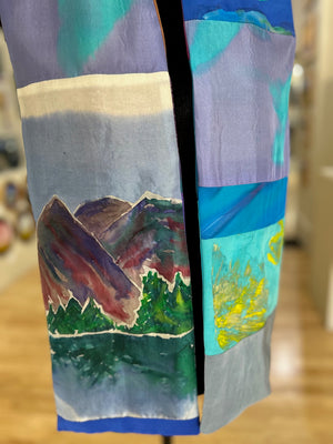 Pieced Scarf - Handpainted Mountains