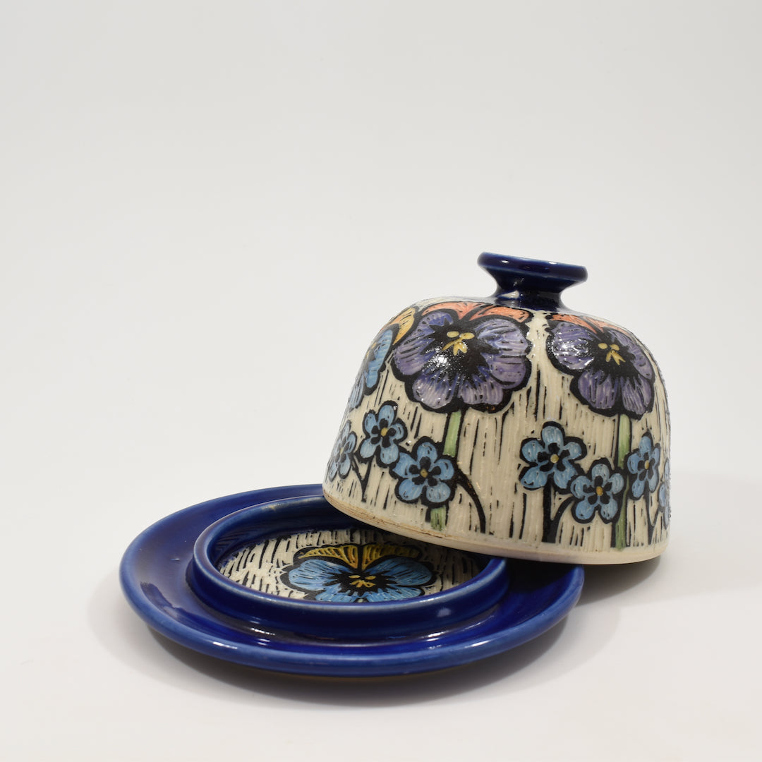 Butter Dish - Pansy, Cobalt