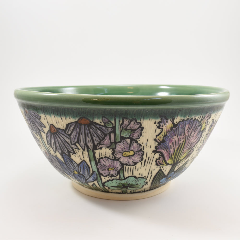 Lg Bowl - Spring flowers, green