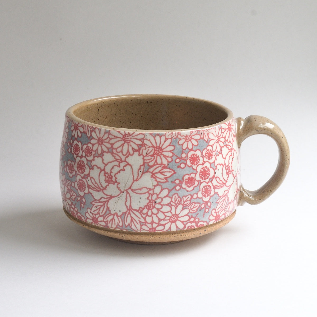 Rustic Round Mug - Grey Peony