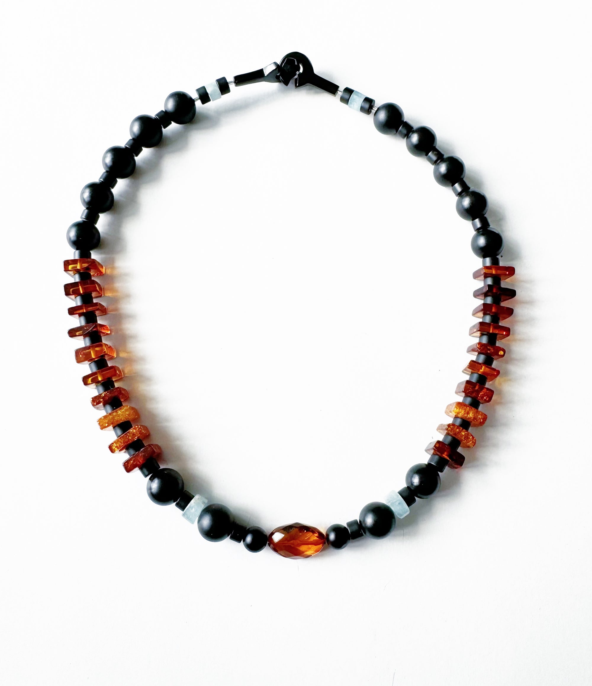 Necklace - Amber, Aquamarine & Onyx