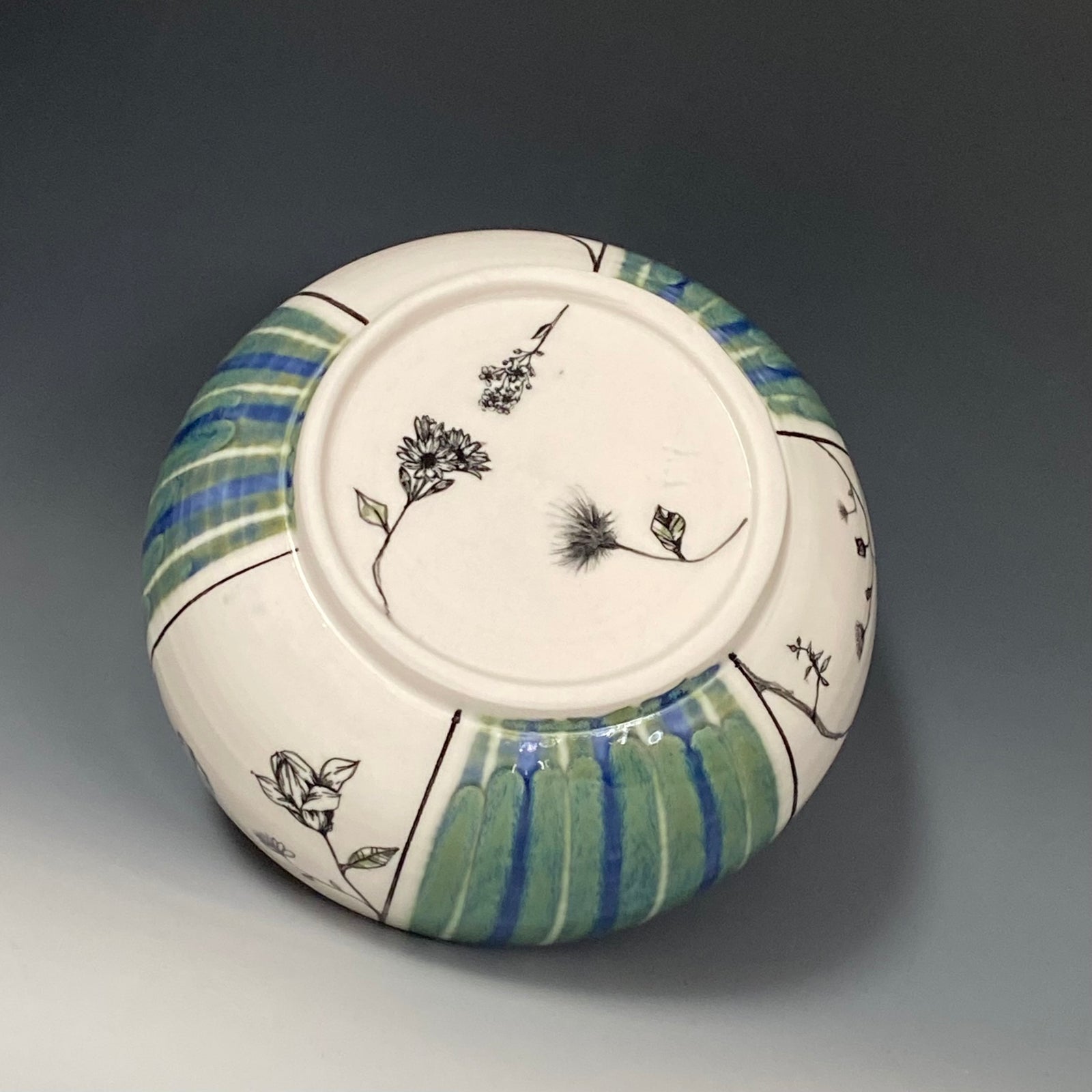 Blue & Green Striped Bird Bowl
