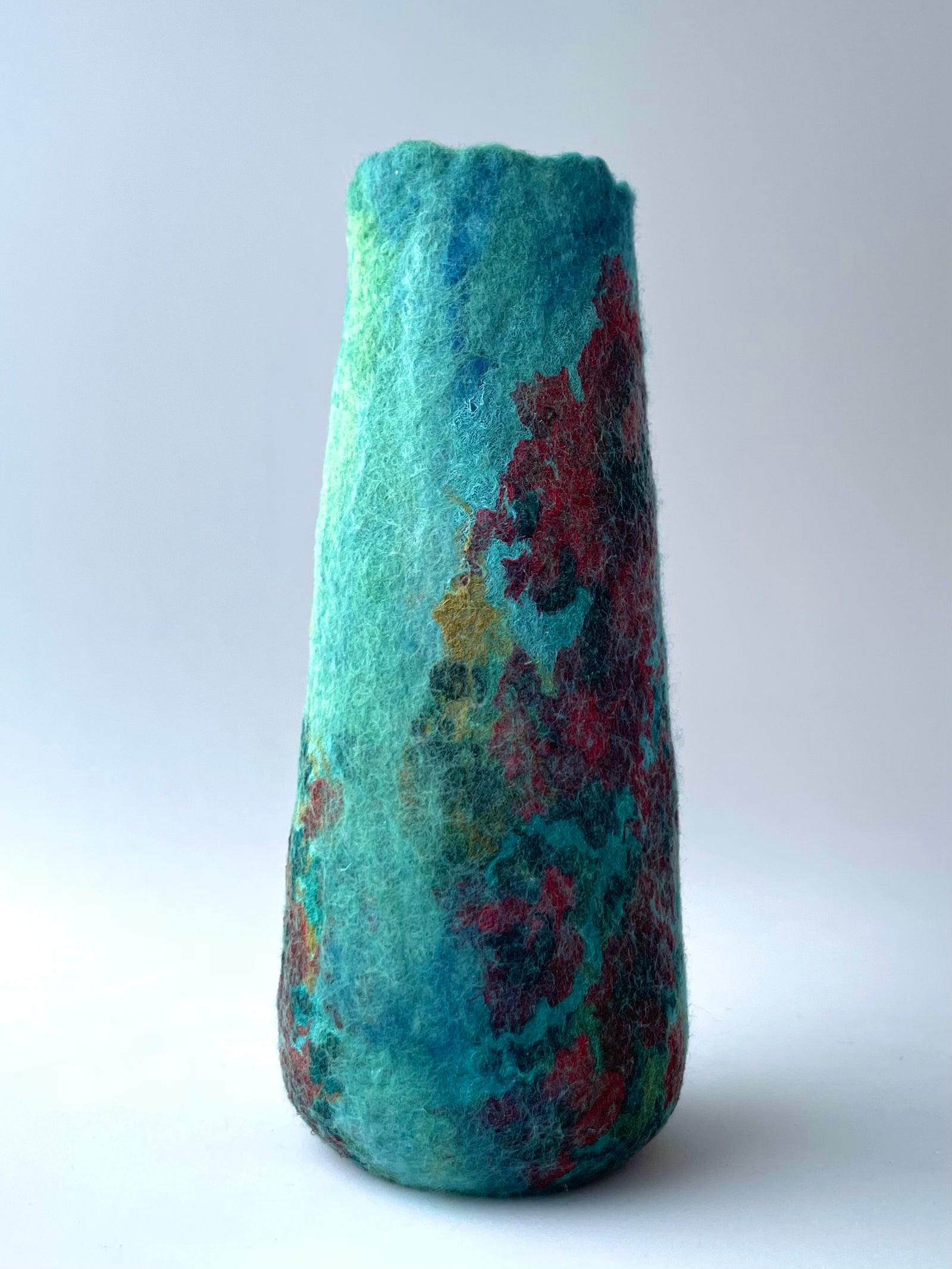 Felted Vase - Teal with Flowered Silk Print