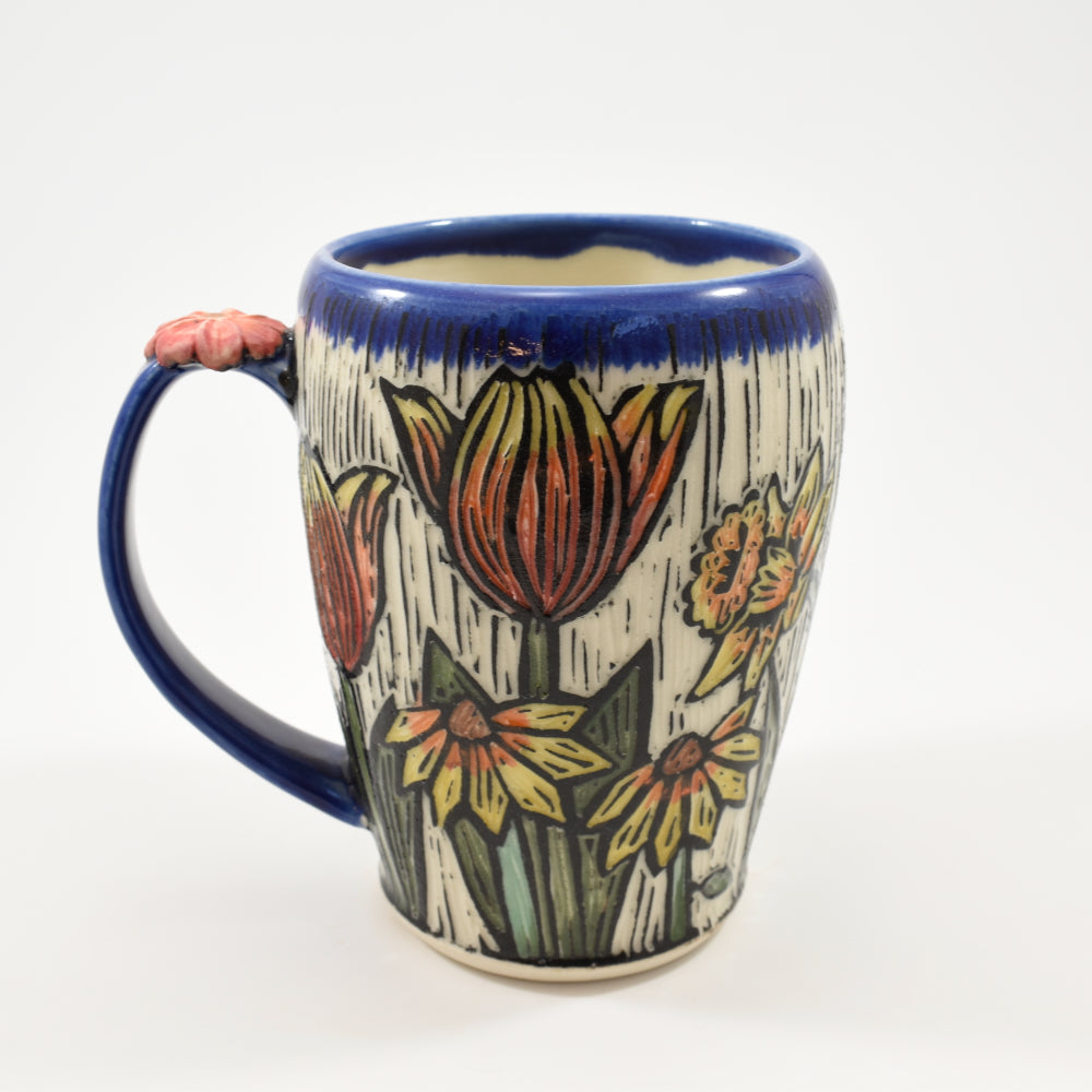 Lg Mug - Spring flower, cobalt