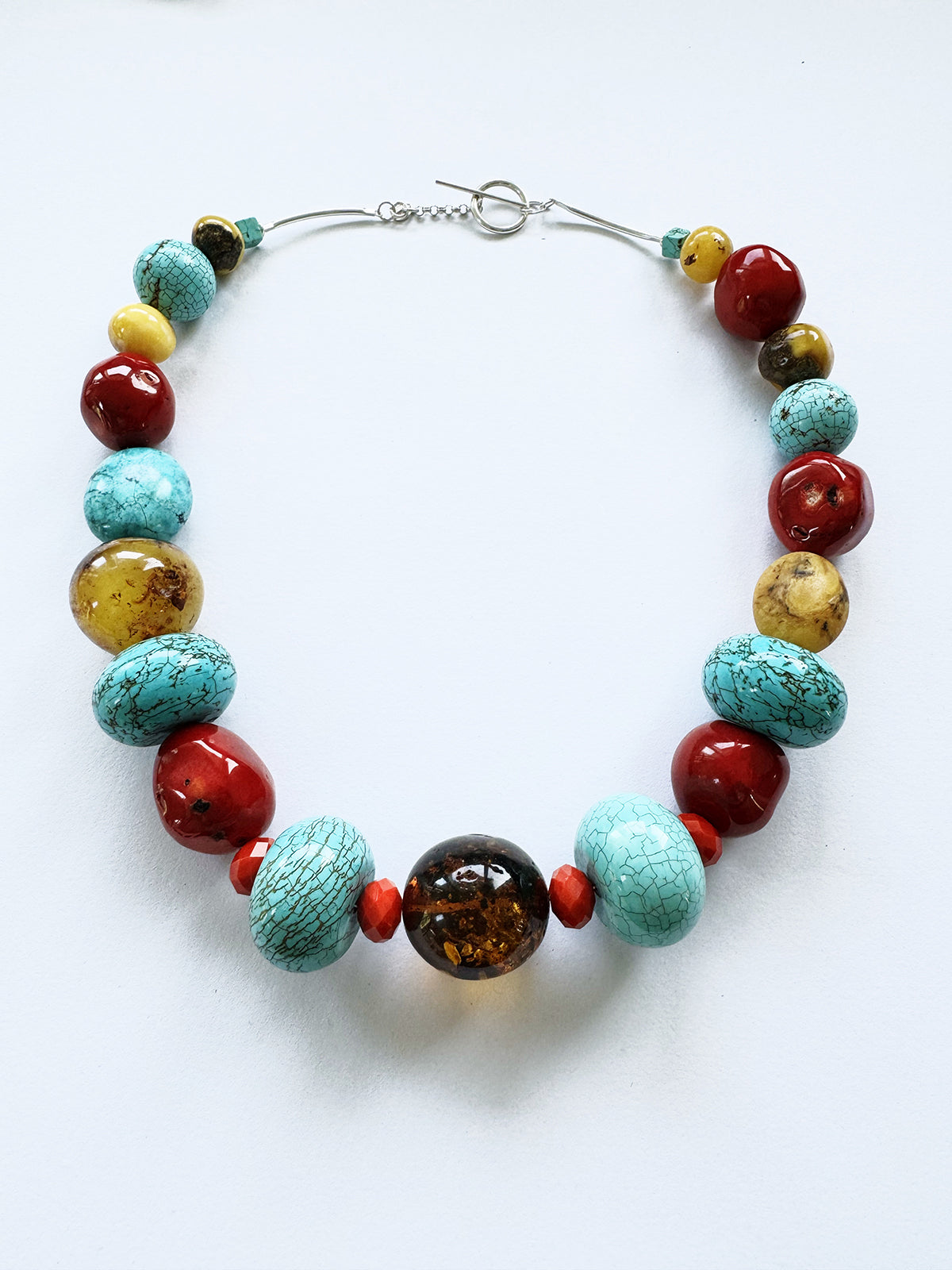 Turquoise, Amber, Glass & Lab Coral