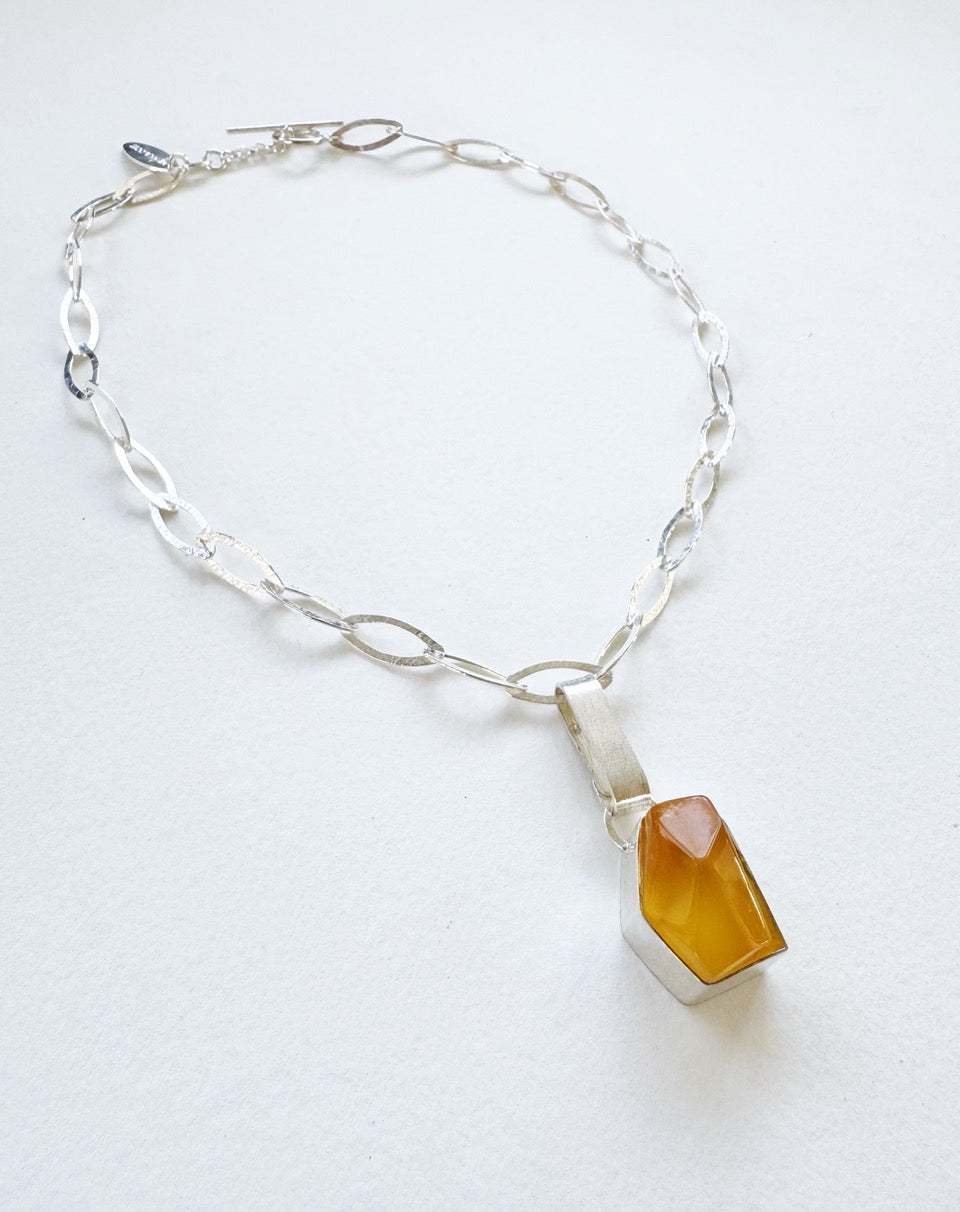 Silver & Amber Drop Necklace