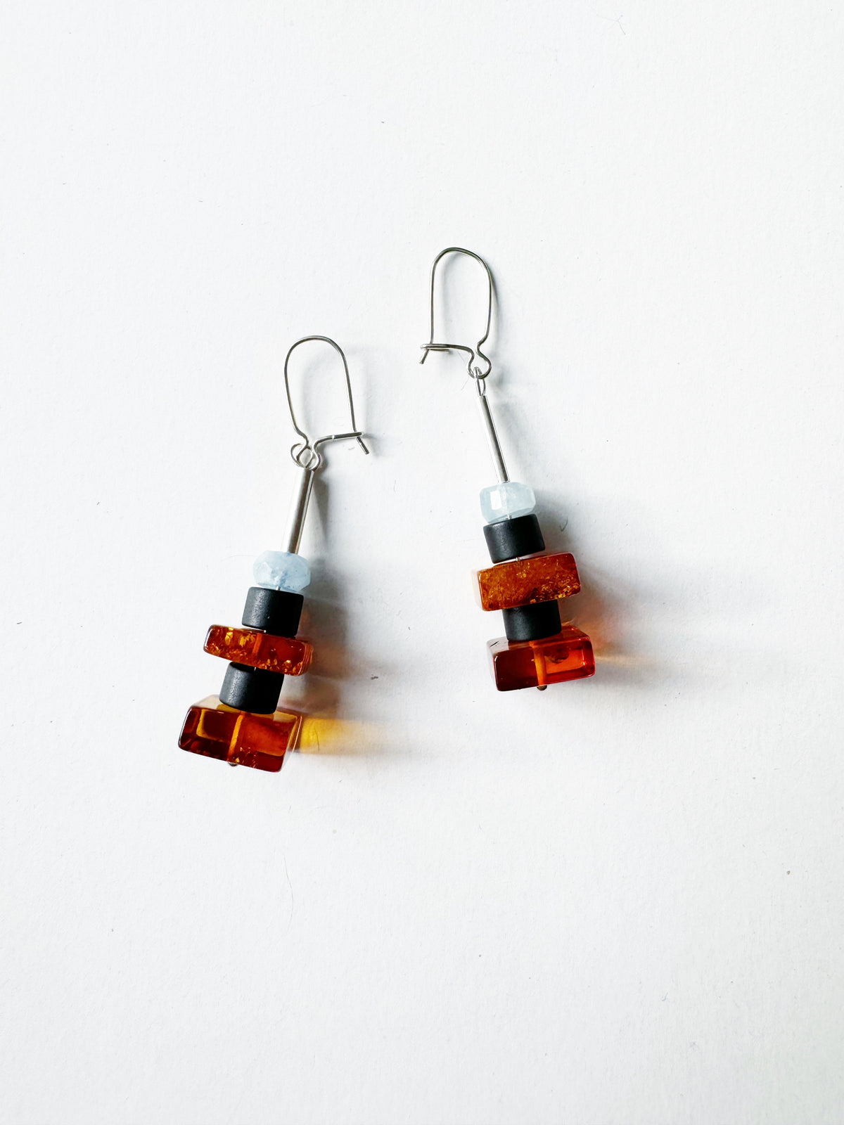 Earrings - Amber, Onyx & Aquamarine