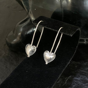 Murano Glass Heart Earrings- Silver Shimmer