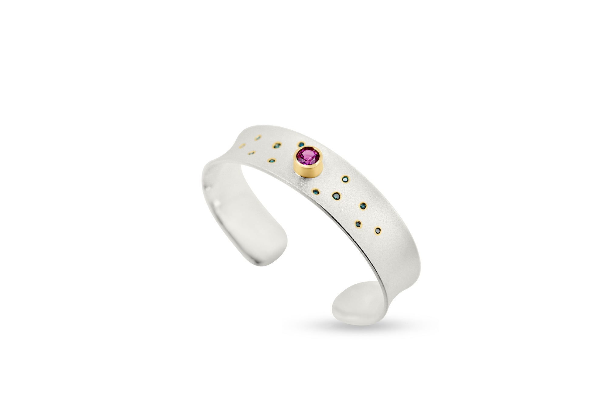 Sterling Siver Bangle - Pink Sapphire - Diamonds