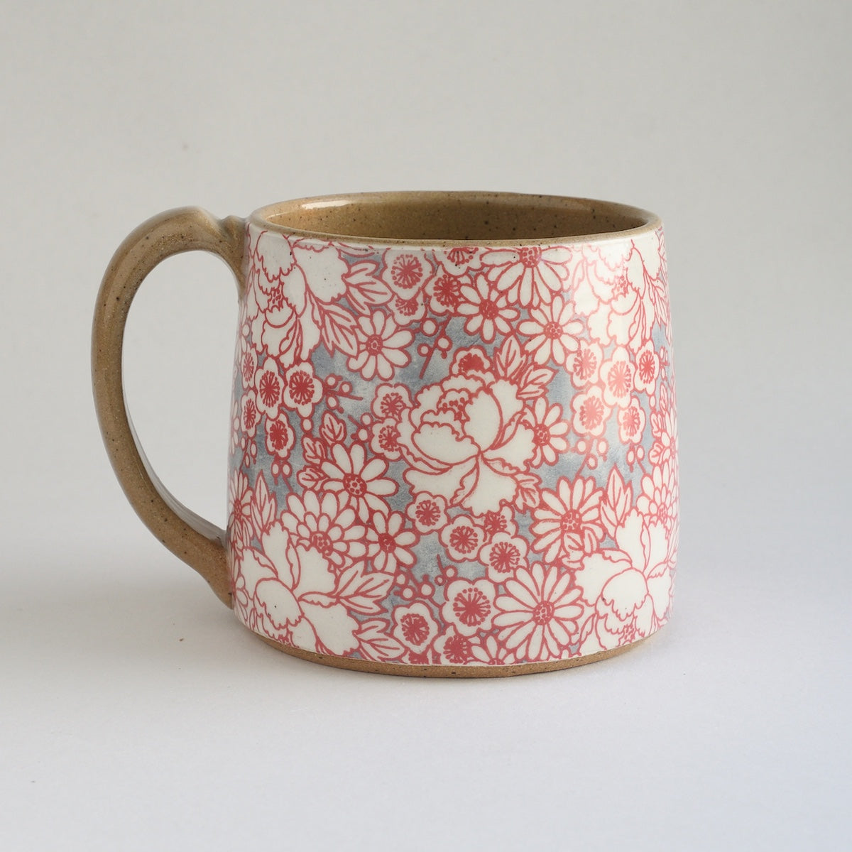 Rustic Medium Mug - Grey & Pink Peony