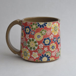 Rustic Medium Mug - Red Retro Florals