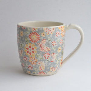 Tall Mug - Grey Florals and Butterflies