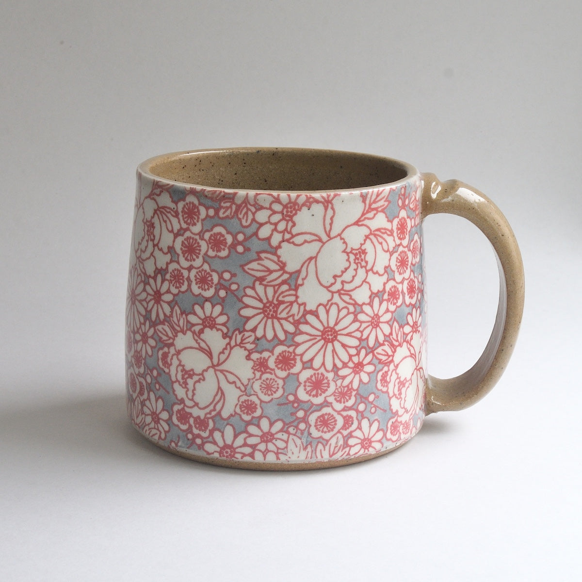 Rustic Short Mug - Grey Peony