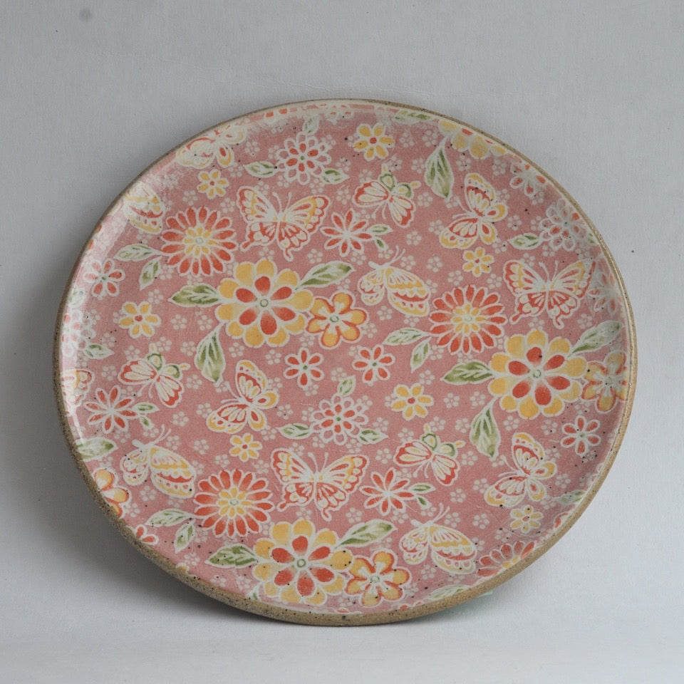 Rustic Plate (small) - Pink Florals and Butterflies