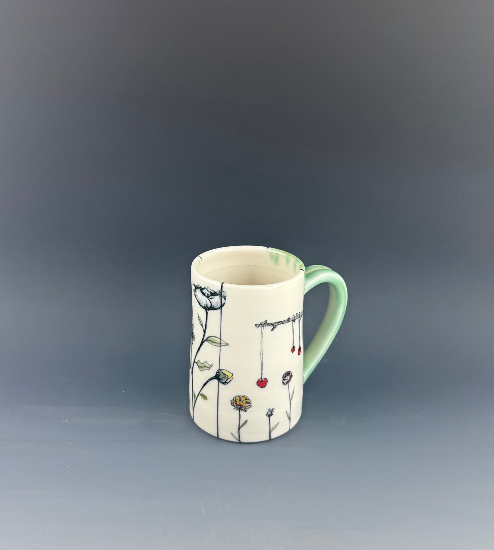 Botanical Mug with Red Ornaments
