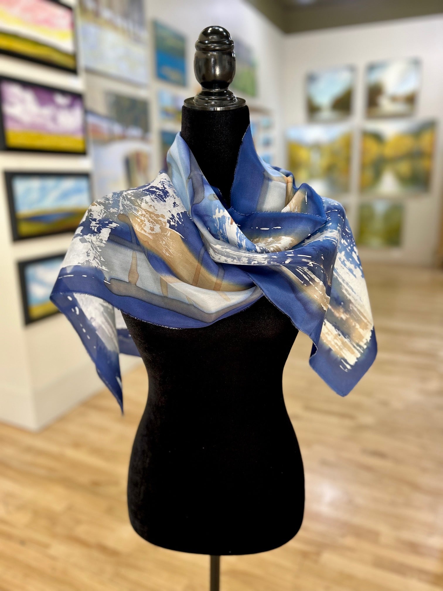 Batik Scarf - Indigo, White & Tan