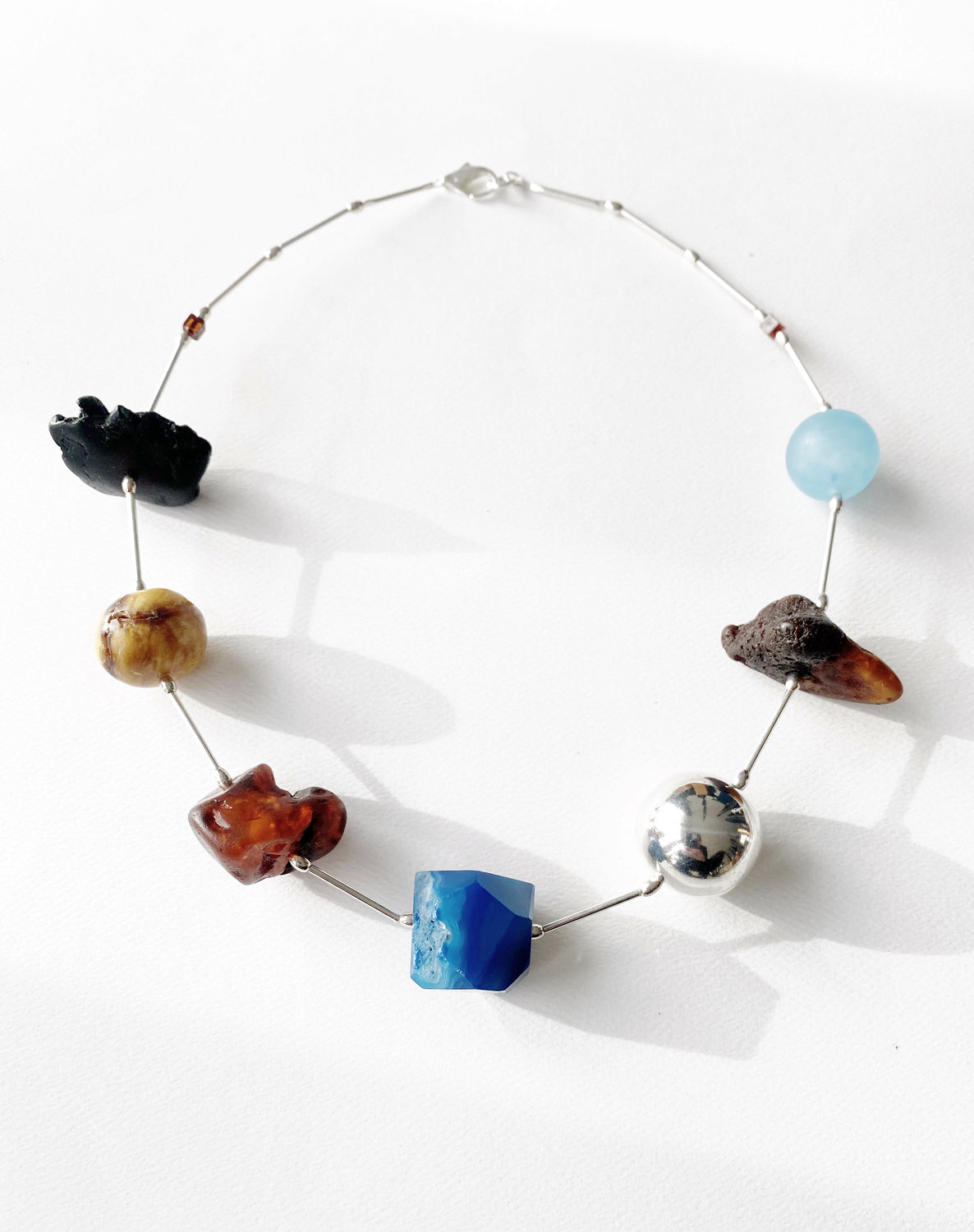 Necklace - Amber, Blue Agate & Aquamarine