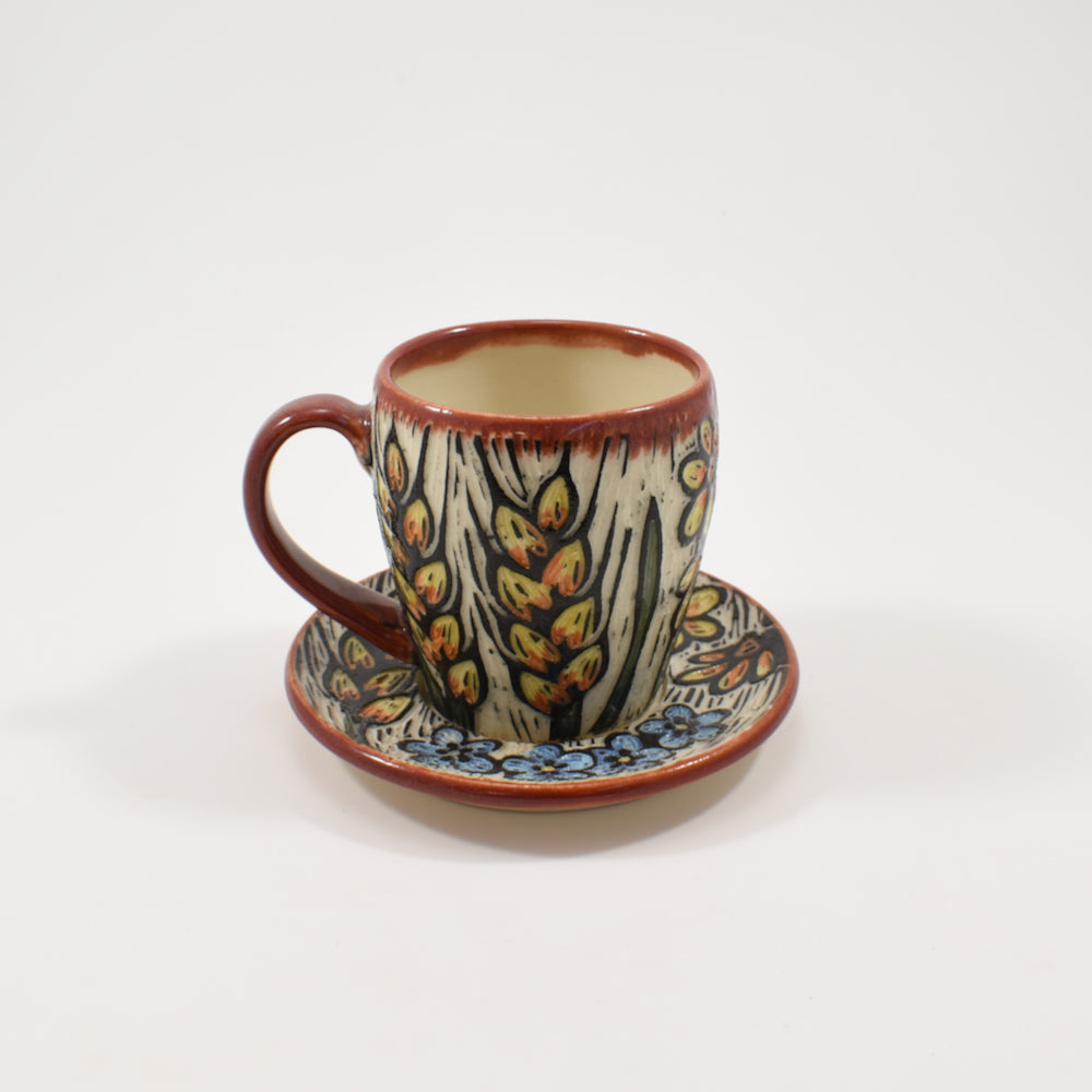 Espresso Cup & Saucer - Spring flowers, red