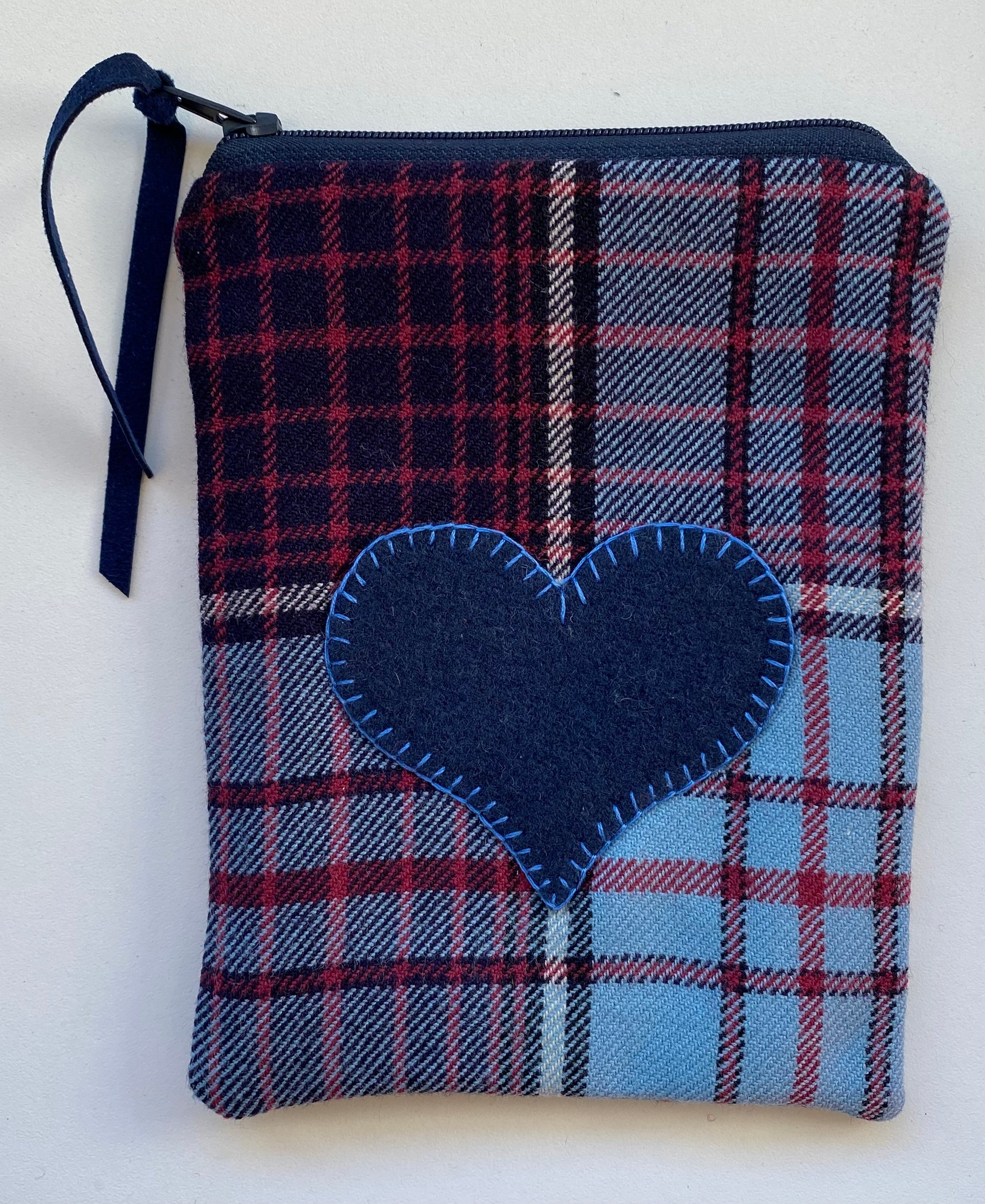 Plaid Pouch with Navy Heart