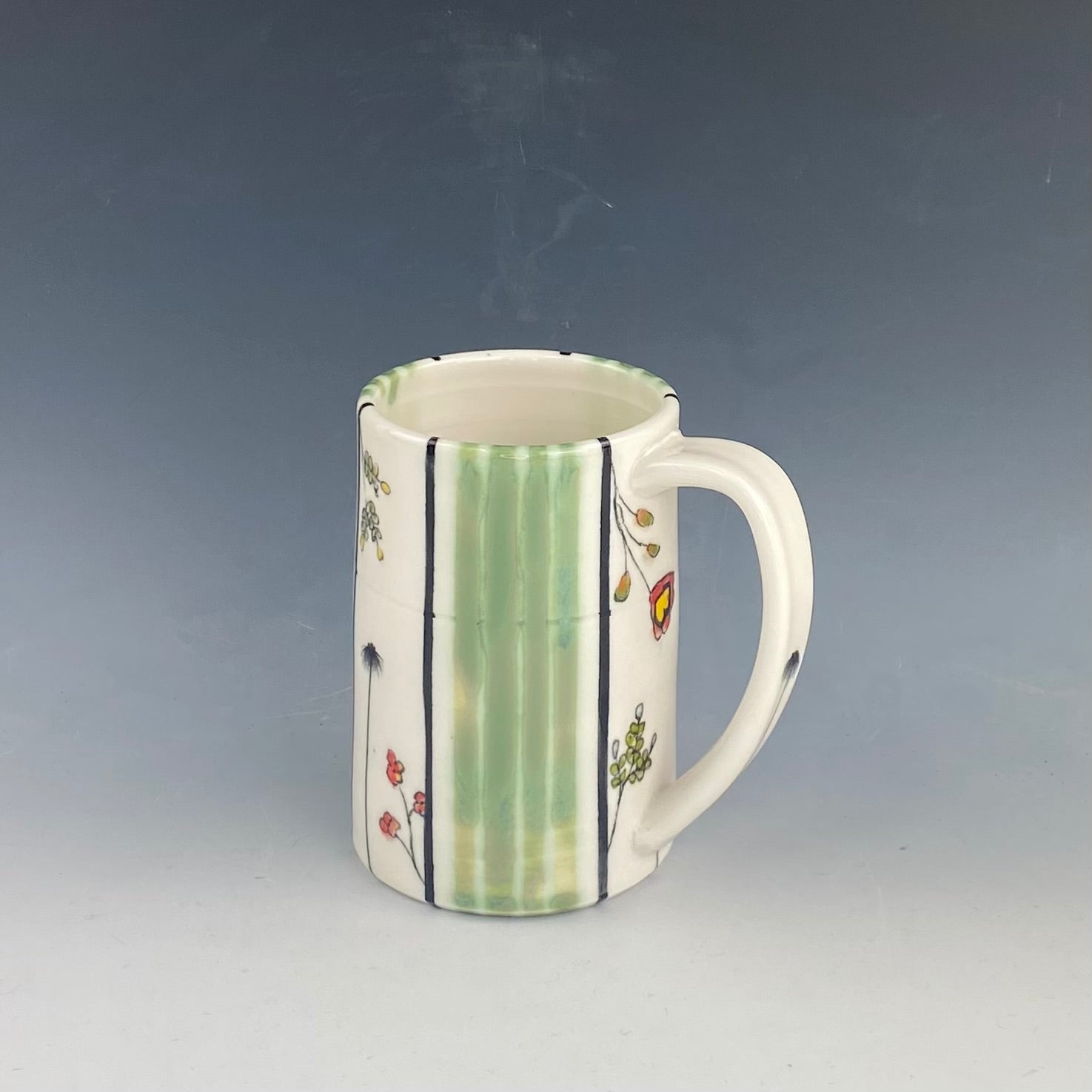 Green Striped Floral Mug 2