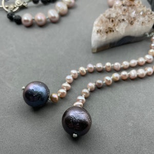 Necklace, Lava, Pearl, Amethyst Pendant