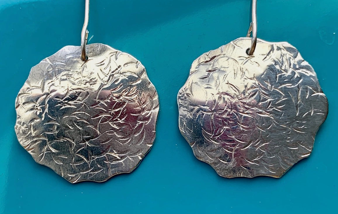 Medium Textured Silver Earrings, with circular irregular edges