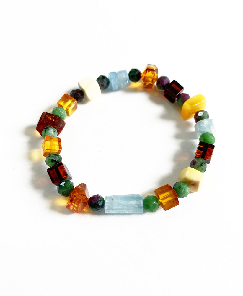 Bracelet- Amber, Aquamarine & Emeralds