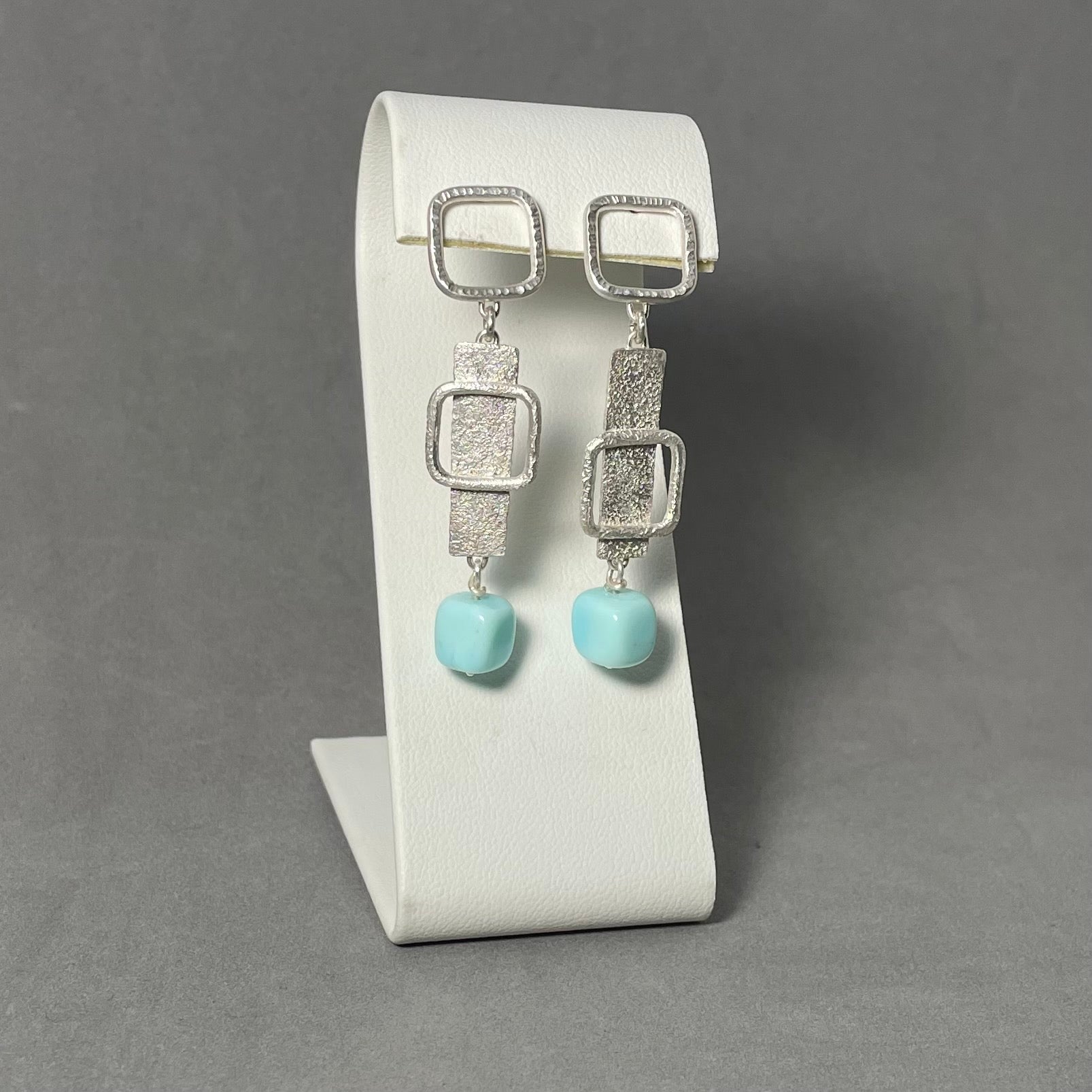 Earrings, Brutalist Fused with Blue Peruvian Opal
