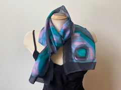 Batik Silk Scarf 11 x 70 - grey & black - Bluerock Gallery