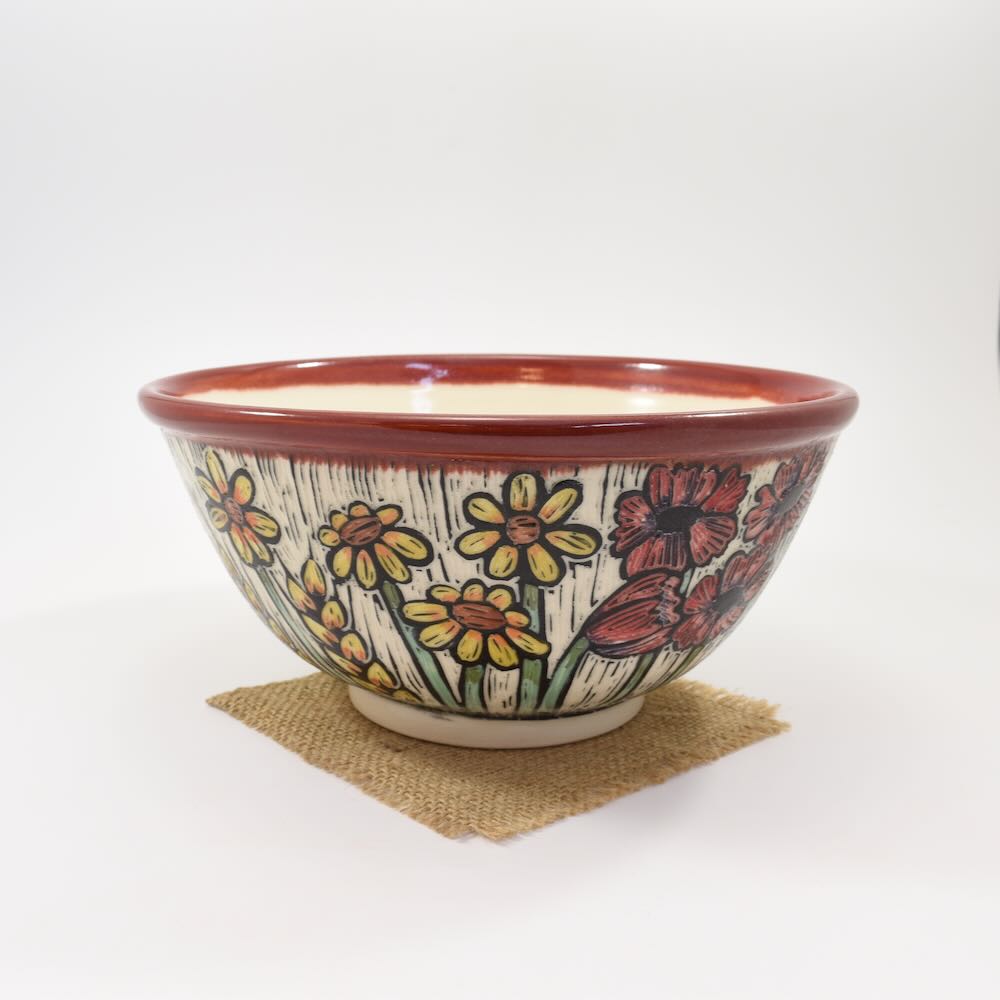 Bowl, Large - Spring flowers, Painted, Red