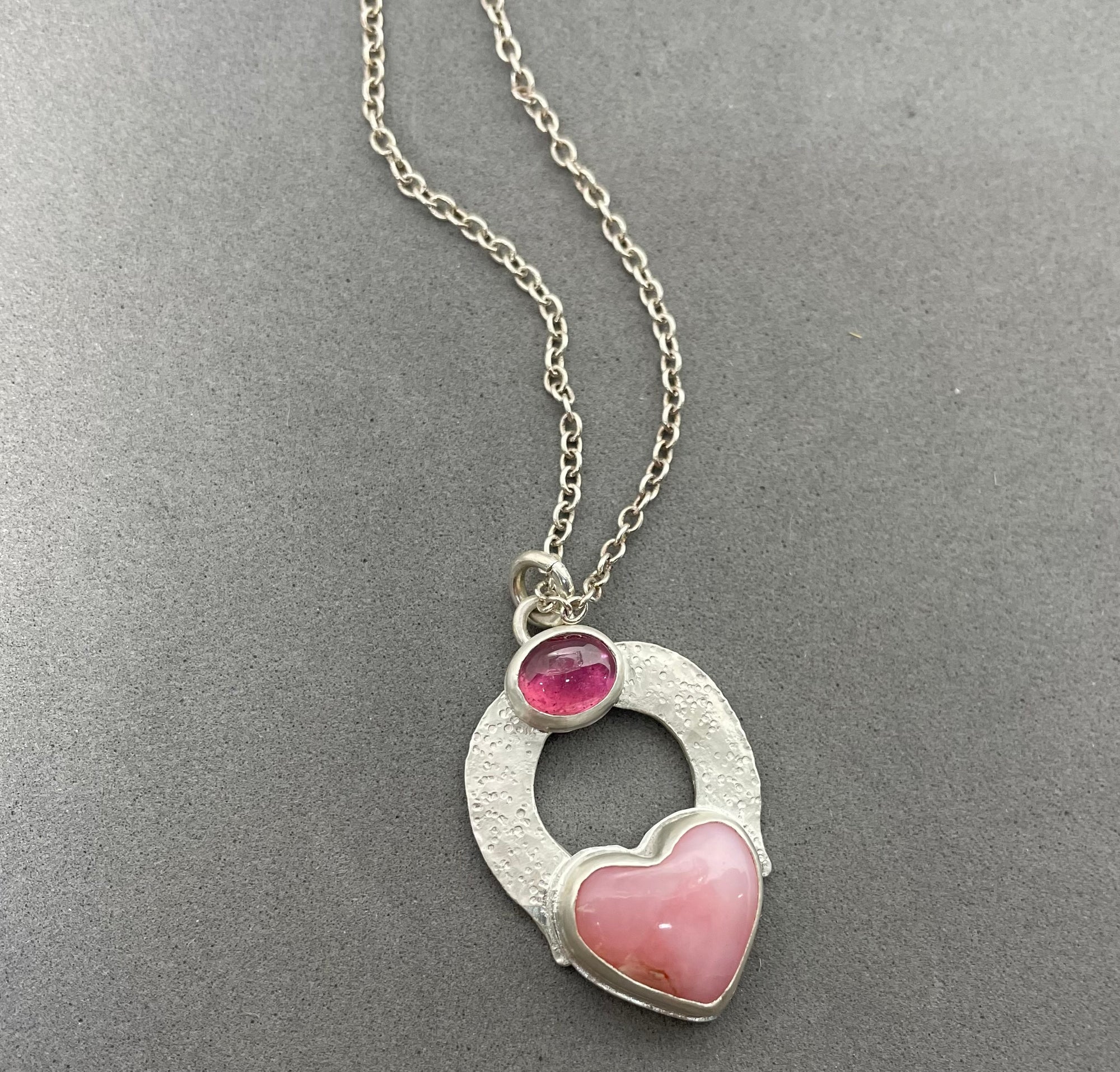 Pendant, Heart with Pink Peruvian Opal and Ruby