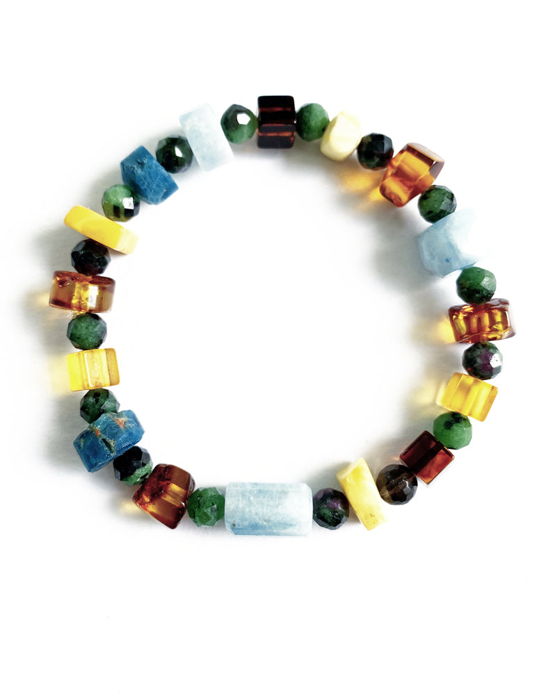 Bracelet- Aquamarine, Emeralds, Amber & Blue Tourmaline
