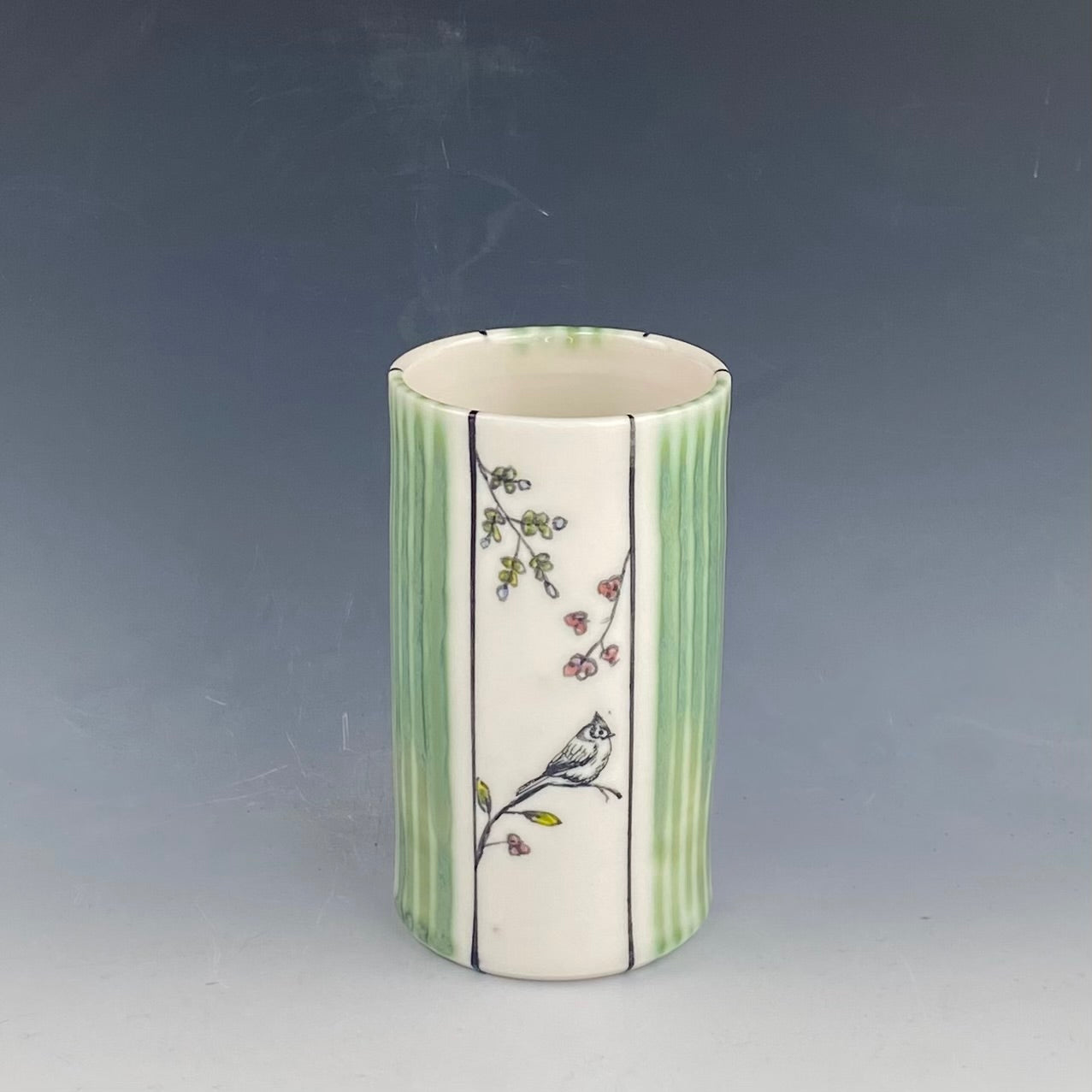 Green Striped Floral Tumbler
