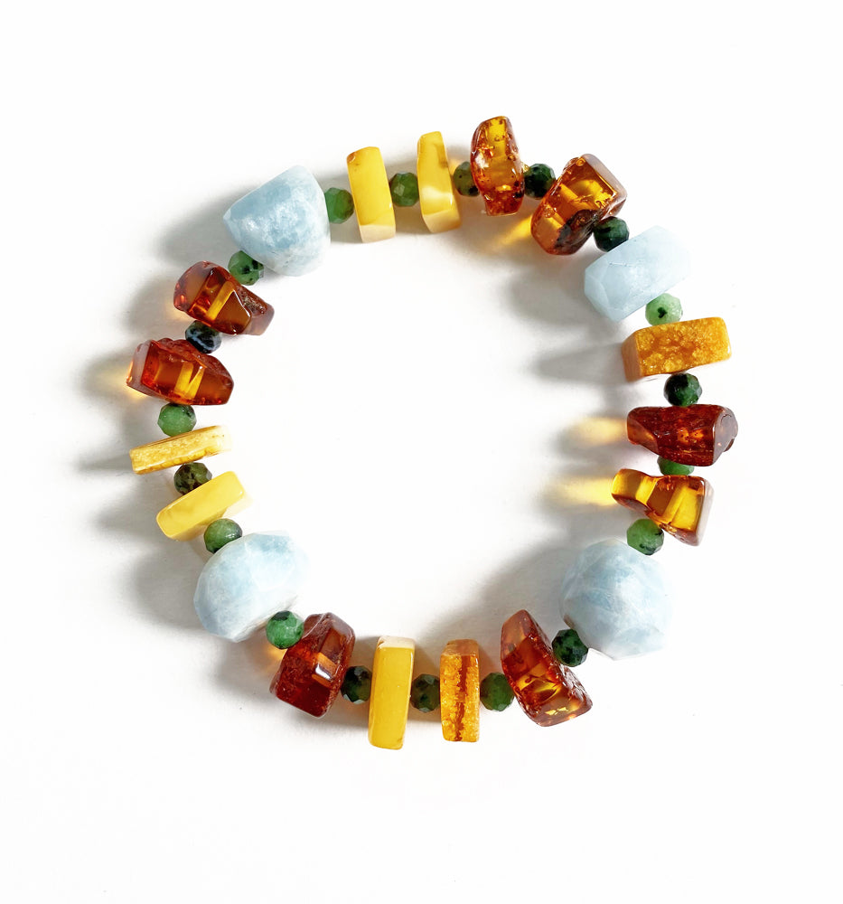 Bracelet- Amber, Aquamarine & Emeralds